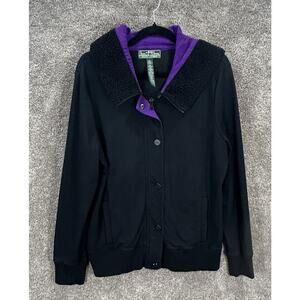 Lauren Ralph Lauren Jacket Womens Large Black Sherpa Hood Full Zip Active Y2K